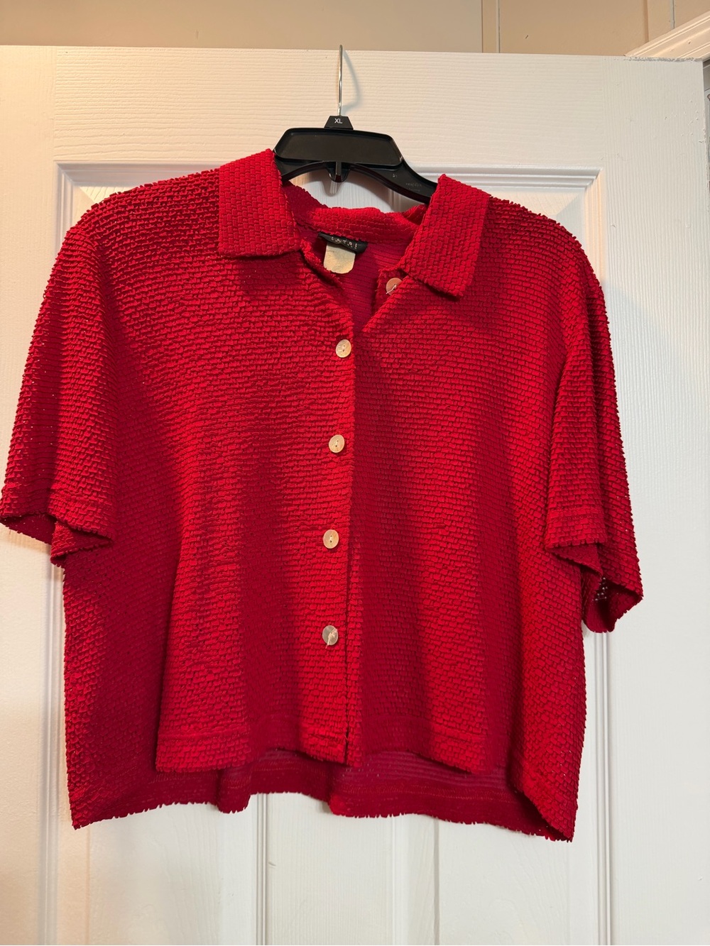 Teddi Bright Red Textured Button-Up Top